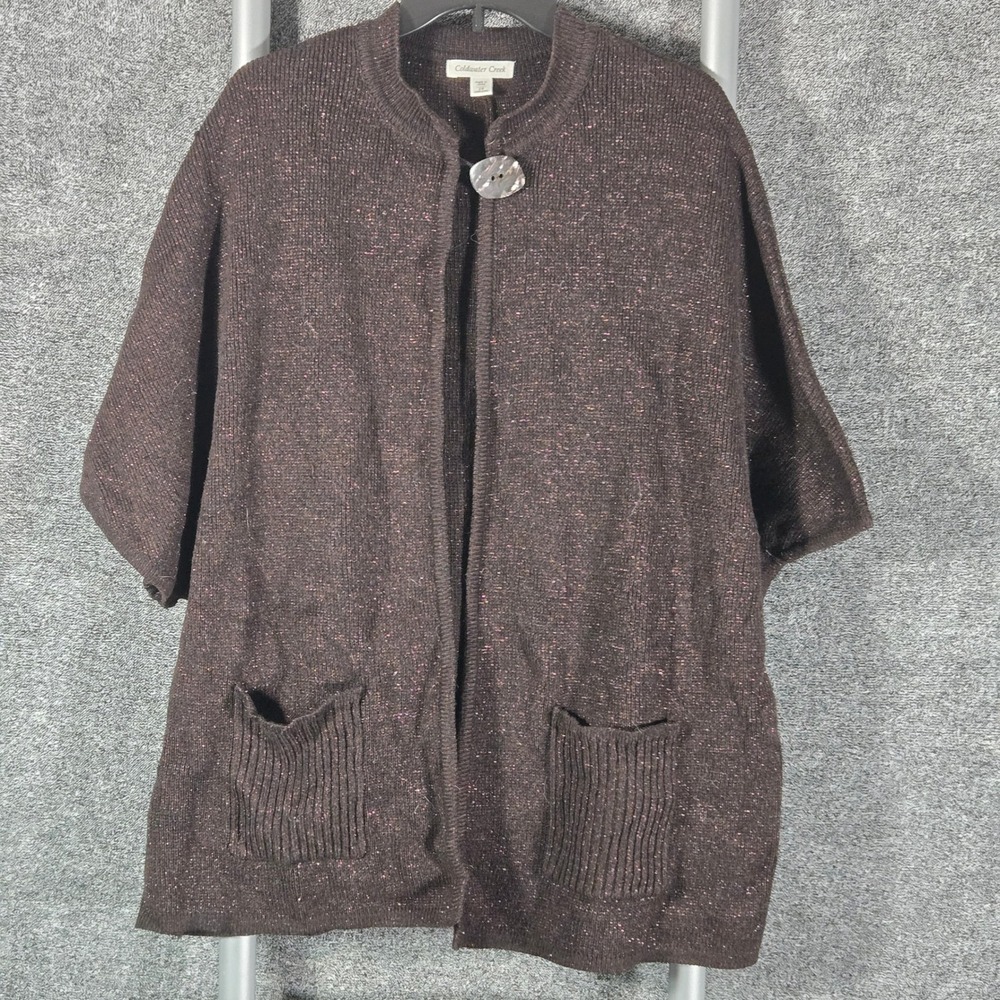 Coldwater Creek Brown Metallic Shimmer Cardigan Sweater 2X Plus Single Button
